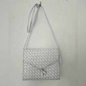 Aspects White Woven Shoulder Bag | Vintage Mini Purse w/ Flap Closure & Strap
